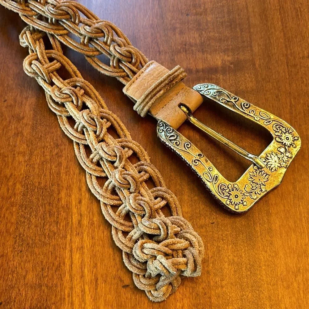 Suzi Roher Macrame Suede Belt with Gold Buckle